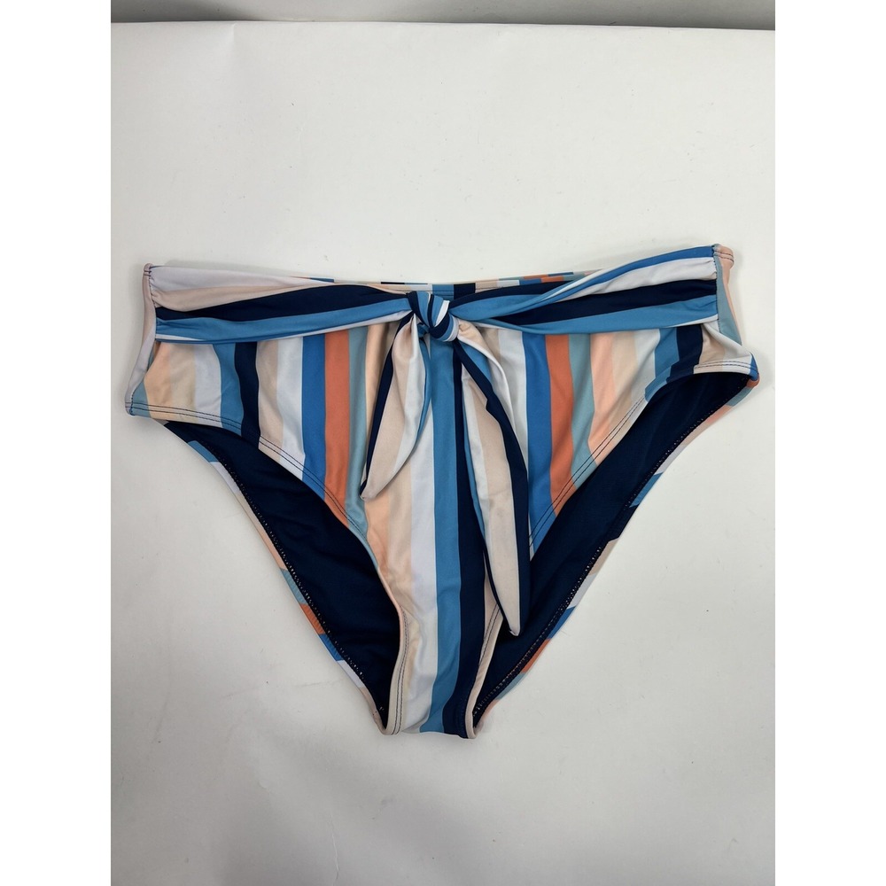Heat Swimwear Bikini Bottom Women's Sz XL Multi Stripe Tie Overlay